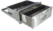 Stainless steel drawer with striker for coffee grounds