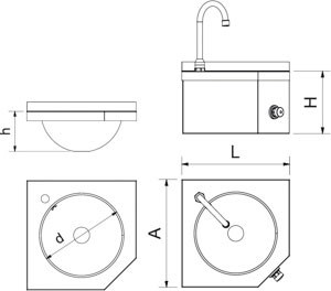 Lave mains inox d'angle avec dosseret