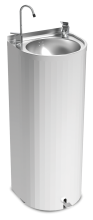 Trinkbrunnen in Säulenform aus Edelstahl mit Pedal