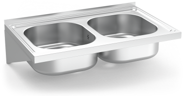 Stainless steel wall mounted sink unit with brackets 500 mm, 2 Tanks