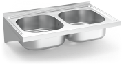 Stainless steel wall mounted sink unit with brackets 500 mm, 2 Tanks