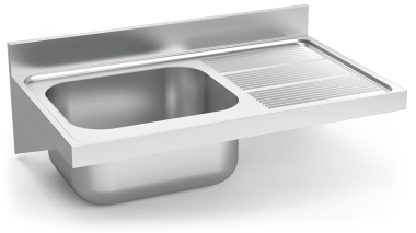 Stainless steel wall mounted sink unit with brackets 600 mm, 1 Tank, right drain