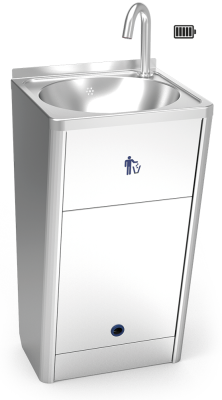 Electronic self-contained mobile hand wash basin with battery