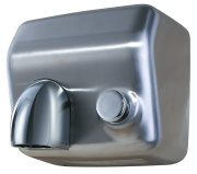Stainless push-button operated hand dryer with nozzle