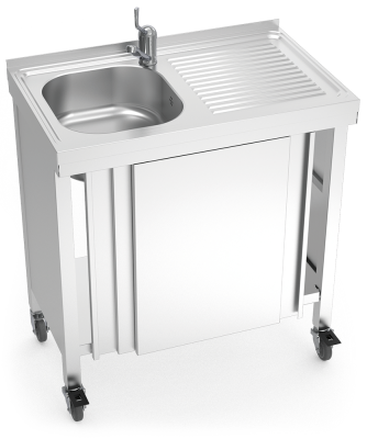 Automatic mobile sink with self-contained free standing system, hot and cold wat