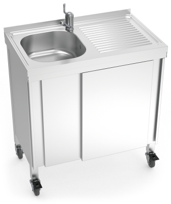 Automatic mobile sink with self contained free standing system