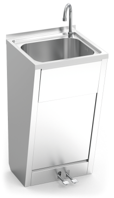 Handwaschbecken aus Edelstahl mit 2 Fusspedalen, Standmodell