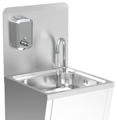 Handwaschbecken aus Edelstahl + Aufkantung + Seifenspender aus Edelstahl
