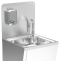 SS hand washbasin. Foot operated. Mixed hot and cold water. With backsplash and soap dispenser.