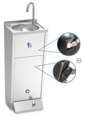 Lava-mãos com porta amovível com pedestal um botão série XS misturadora água fria e quente