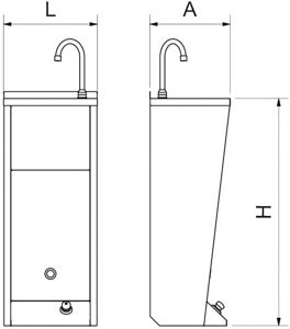 Lave mains inox sur pied XS pas autonome. Avec corbeille à papier. Eau chaude et froide