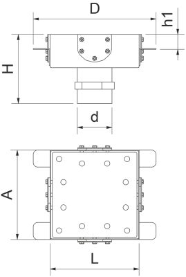 Siphon pour caniveau modulaire à fentes avec sortie verticale transformable en horizontale 200x200 m