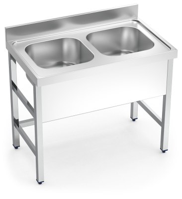 Plonge inox sur pied double bac