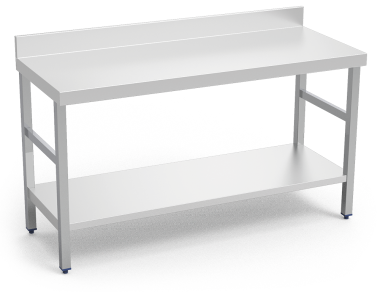 Table inox adossée avec étagère basse