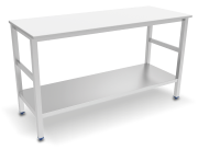 Centre table with white polyethylene worktop and shelf
