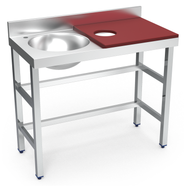 Table de préparation et de lavage inox 1000 mm rouge, bleue ou blanche