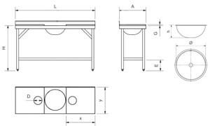 Table de préparation et de lavage inox 1500 mm rouge, bleue ou blanche