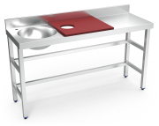 Table de préparation et de lavage inox 1500 mm rouge, bleue ou blanche