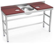 Arbeitstisch zum Vorbereiten und zum Spülen, 1500 mm, rot, mit 2 Löchern