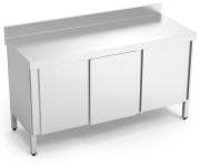 Stainless steel wall-side table with sliding doors