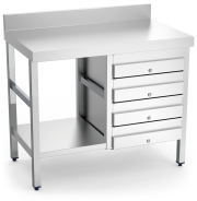 Stainless steel wall-side table with 4 drawers