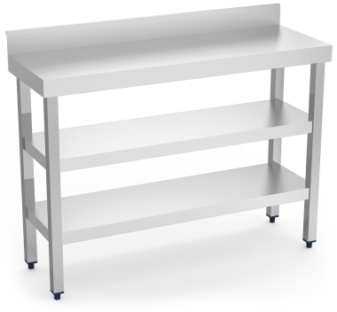 Stainless steel table best sale with 2 shelves